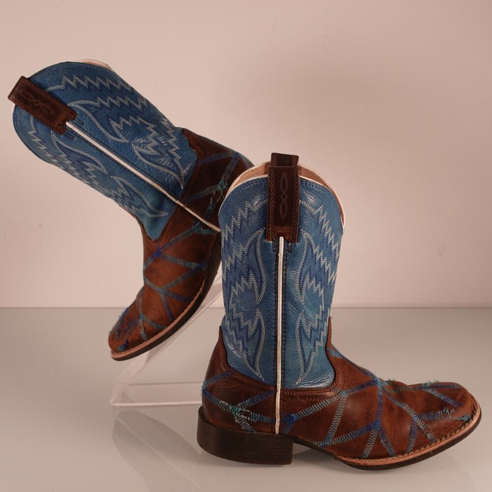 Ariat Twisted Tycoon Kids Leather Western Boots Size 13.5 Blue Brown 10027277